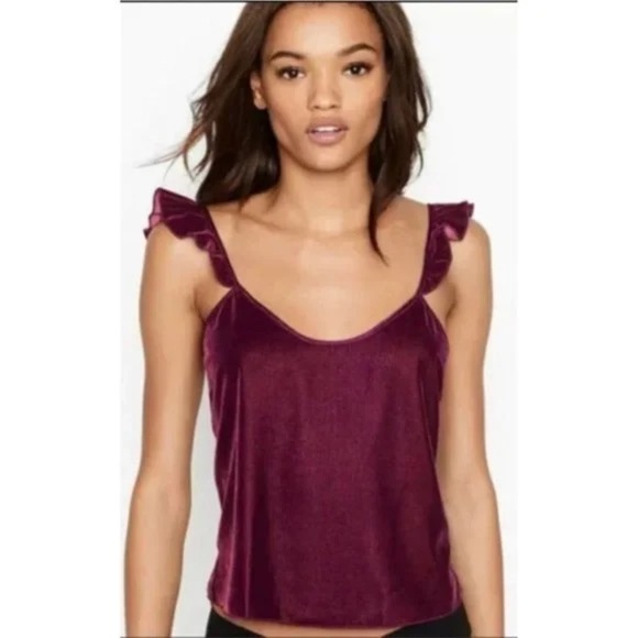 NWT Victorias Secret XS Burgundy Velvet Ruffle Cami Tank Top Romantic Sexy New - Picture 1 of 7
